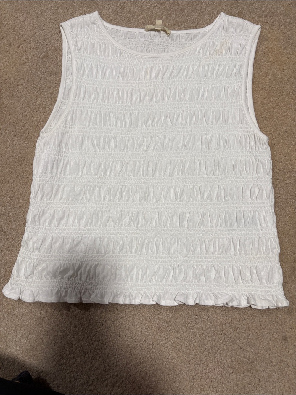 Madewell White Sleeveless Smocked Ruffle Tank